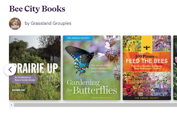 Screenshot of our book recommendations for pollinators from bookshop.org.
