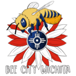 Solitary bee on a sunflower with ICT flag coloration.