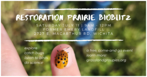 Banner showing a beetle on a thumb with details about the Emery Bioblitz Event.