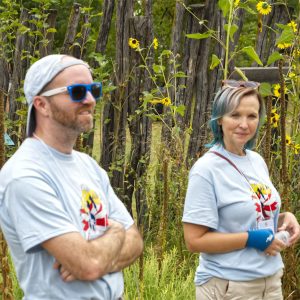Volunteers at the native plant garden on grounds.